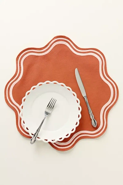 Anthropologie Madeline Embroidered Round Placemat In Orange