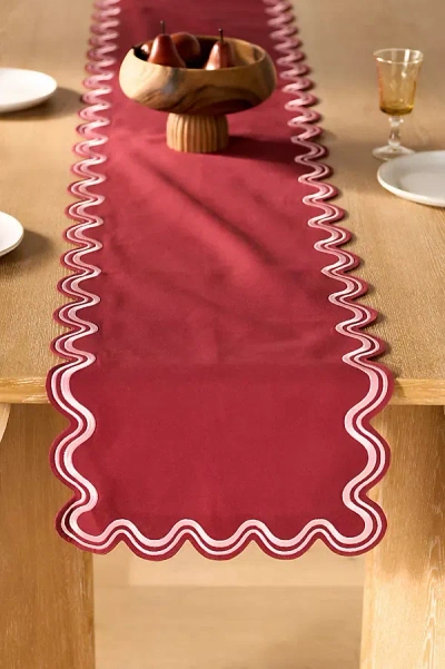 Anthropologie Madeline Embroidered Cotton Table Runner