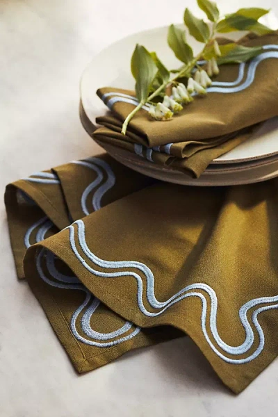 Anthropologie Madeline Napkins, Set Of 4 In Brown