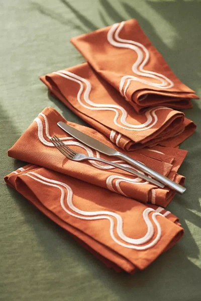 Anthropologie Madeline Napkins, Set Of 4 In Orange
