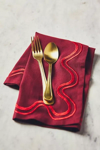 Anthropologie Madeline Embroidered Cotton Napkins, Set Of 4