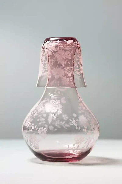 Anthropologie Mae Carafe & Wine Glass Set In Pink