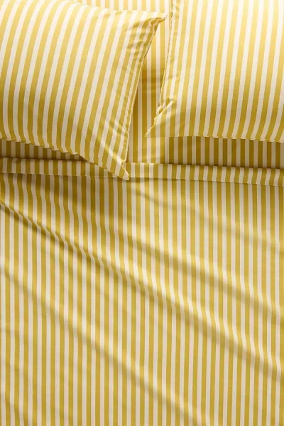 Anthropologie Maeve Brynne Cotton Stripe Tie Printed Percale Sheet Set In Yellow