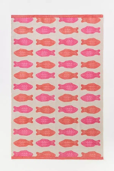 Anthropologie Maeve Candy Fish Indoor/outdoor Flatwoven Printed Rug In Pink