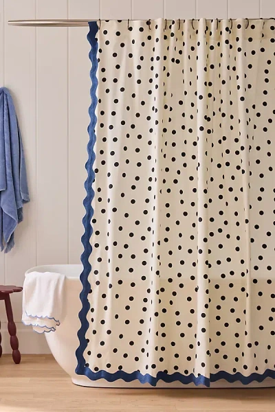 Anthropologie Maeve Cotton Polka Dot Scallop Shower Curtain In Black