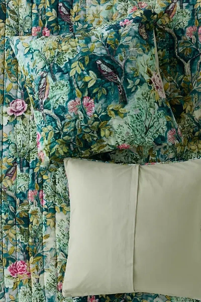 Anthropologie Maeve Cotton Velvet Floral Printed Euro Sham In Green