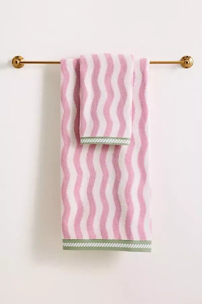 Anthropologie Maeve Cotton Woven Wavy Stripe Towel Collection In Pink