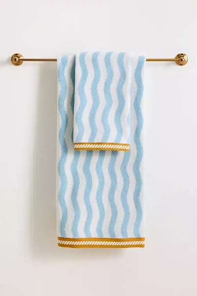 Anthropologie Maeve Cotton Woven Wavy Stripe Towel Collection In Blue