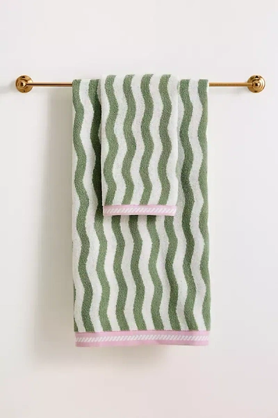 Anthropologie Maeve Cotton Woven Wavy Stripe Towel Collection In Green