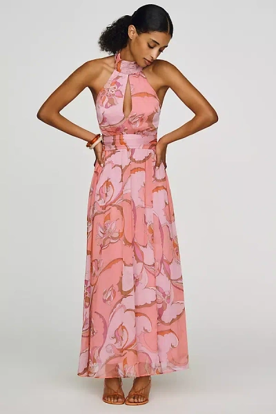 Anthropologie Maeve Cutout Halter Maxi Dress In Pink
