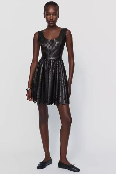 Anthropologie Maeve Faux Leather Cutwork Mini Dress In Brown