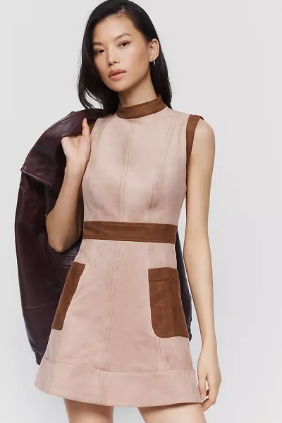 Anthropologie Maeve Faux Suede Mock Neck Mini Dress In Brown