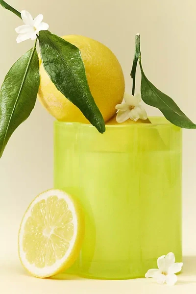 Anthropologie Maeve Floral Lemon Blossom Glass Candle In Yellow