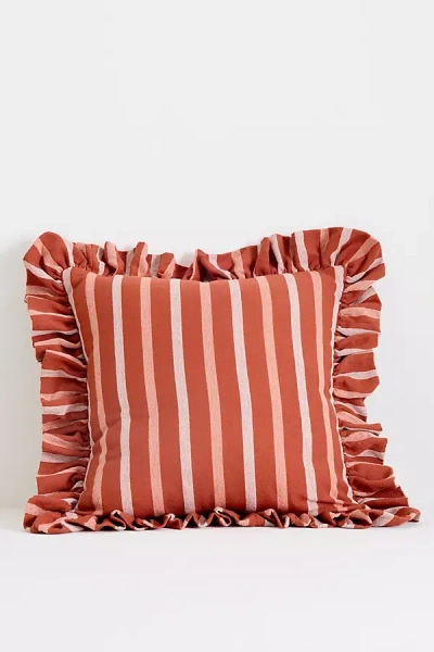 Anthropologie Maeve Helana Woven Stripe Ruffle Cushion In Brown