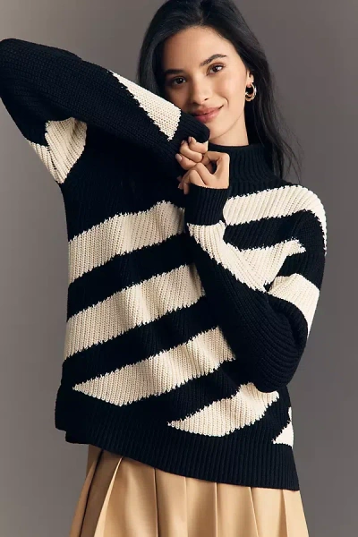 Anthropologie Maeve Long-sleeve Diagonal Stripe Sweater In Black