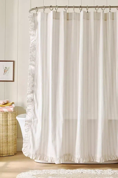 Anthropologie Maeve Organic Cotton Ruffled Stripe Shower Curtain In Sand