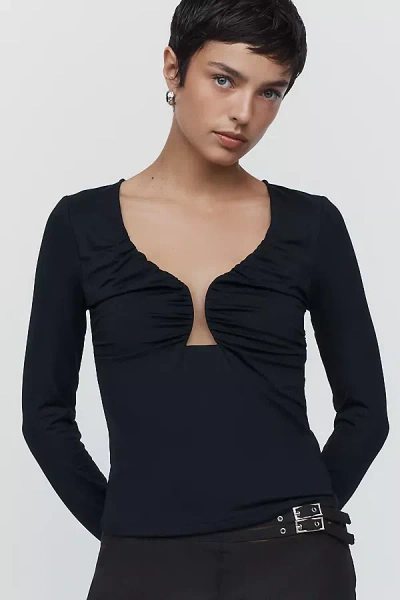 Anthropologie Maeve Plunge Long Sleeve Top In Blue