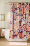 Anthropologie Maeve Roses Embroidered Printed Floral Organic Cotton Shower Curtain In Gray