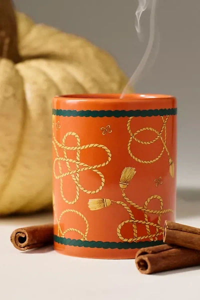 Anthropologie Maeve Scarf Amber Pumpkin & Spice Ceramic Candle In Orange