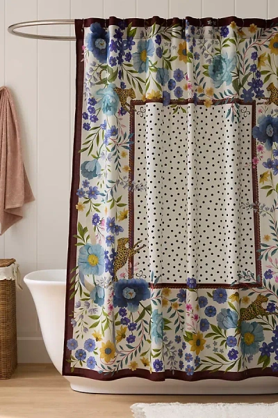 Anthropologie Maeve Scarf Cotton Printed Shower Curtain In Black