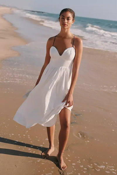 Anthropologie Maeve Seamed Contrast Midi Dress In White