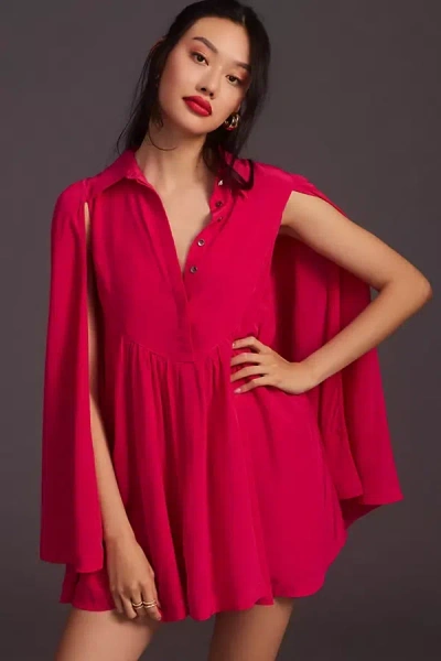 Anthropologie Maeve Silk Cape Dress In Red