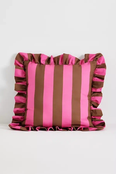 Anthropologie Maeve Striped Ruffle Indoor/outdoor Cushion In Brown