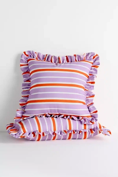 Anthropologie Maeve Striped Ruffle Indoor/outdoor Cushion In Purple
