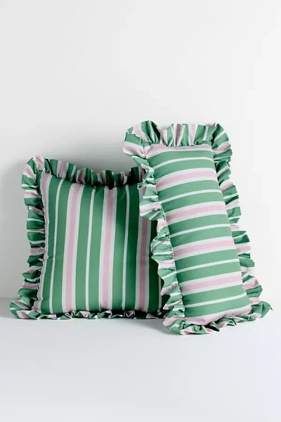 Anthropologie Maeve Striped Ruffle Indoor/outdoor Cushion In Green