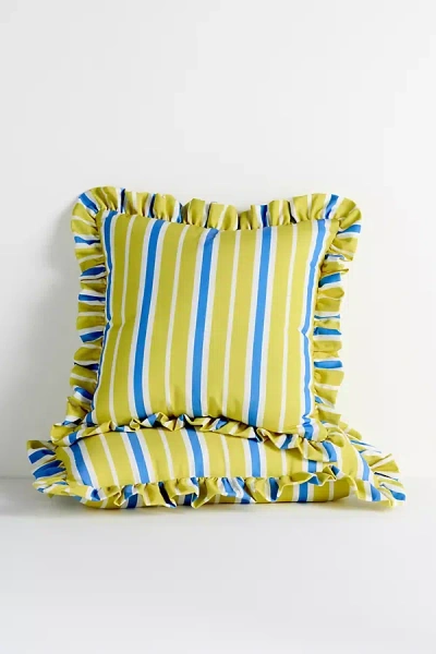 Anthropologie Maeve Striped Ruffle Indoor/outdoor Cushion In Green