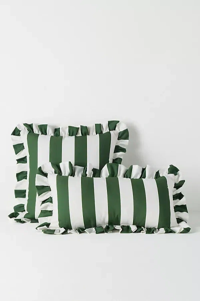Anthropologie Maeve Striped Ruffle Indoor/outdoor Cushion In Green