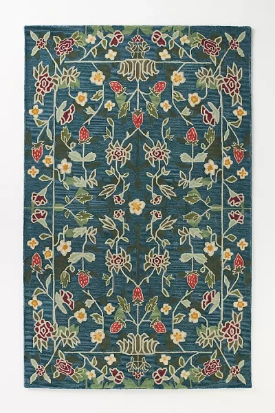 Anthropologie Mai Hand-tufted Wool Floral Strawberries Rug In Multi