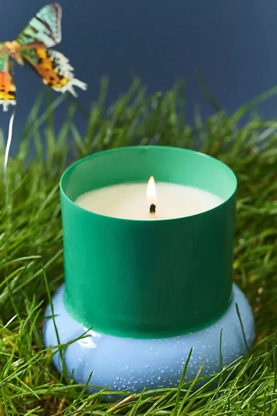 Anthropologie Maisie Floral Fresh Grass & Hyacinth Enamel Candle In Green