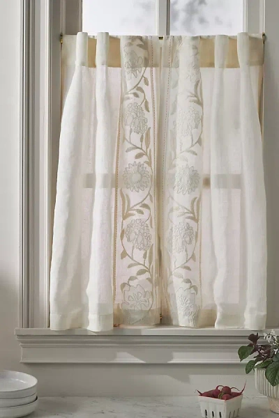 Anthropologie Embroidered Manette Cotton Linen Sheer Café Curtains, Set Of 2 In Neutral
