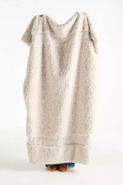 Anthropologie Margaux Crochet Faux-fur Throw Blanket In White