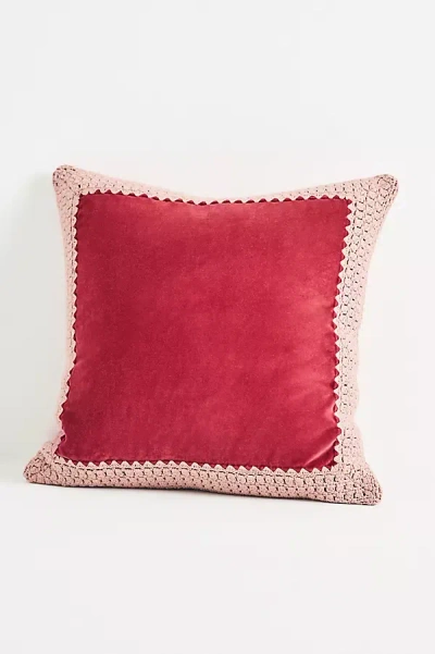 Anthropologie Margeux Crochet Velvet Cushion In Red
