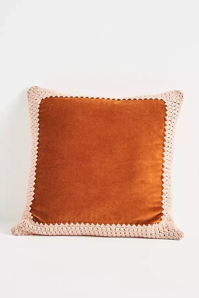 Anthropologie Margeux Crochet Velvet Cushion In Brown