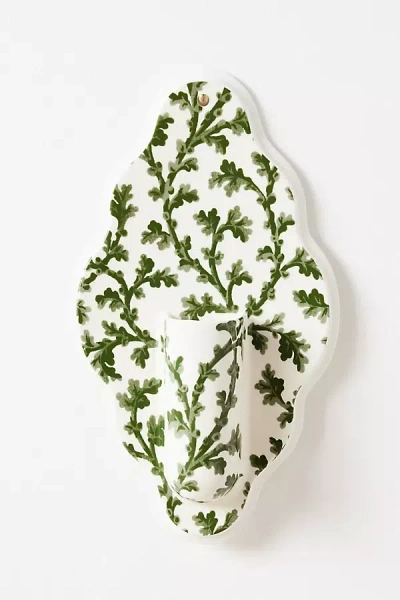 Anthropologie Mari Stoneware Wall Vase In Green