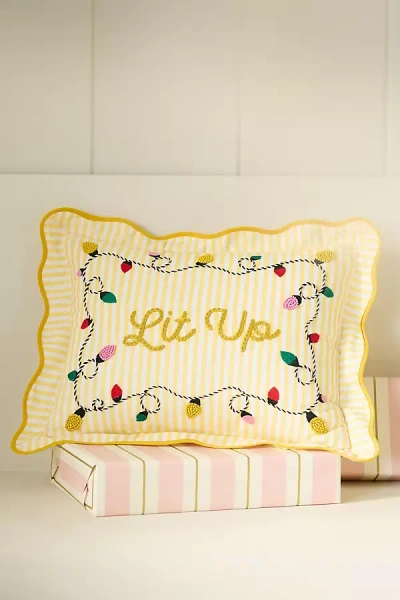 Anthropologie Marlise Embroidered Cotton Holiday Pillow In Yellow