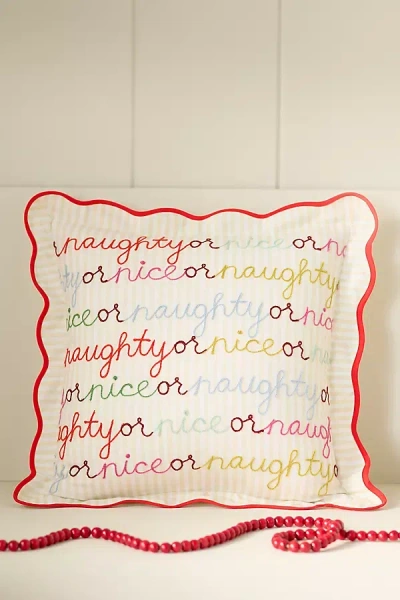 Anthropologie Marlise Embroidered Cotton Holiday Pillow In White