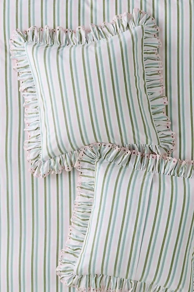Anthropologie Martha Cotton Striped Ruffle Edge Cushion Cover In Multi