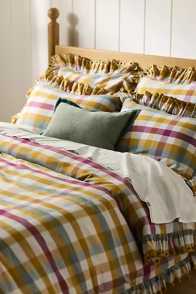 Anthropologie Martha Cotton Striped Ruffle Edge Duvet Cover