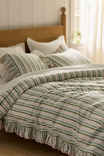 Anthropologie Martha Cotton Striped Ruffle Edge Duvet Cover