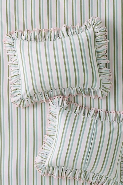 Anthropologie Martha Cotton Striped Ruffle Edge Pillowcases, Set Of 2