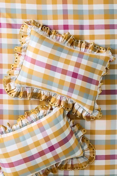 Anthropologie Martha Cotton Striped Ruffle Edge Pillowcases, Set Of 2