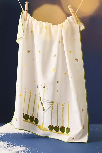 Anthropologie Martini Menorah Tea Towel In White