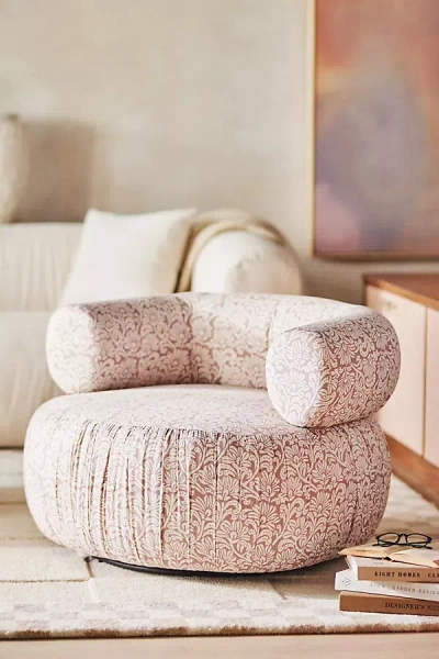 Anthropologie Martinique Kari Block Printed Swivel Chair In Brown