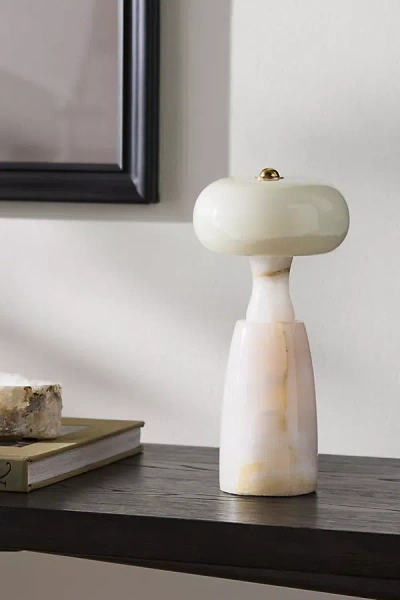 Anthropologie Marzela Washed Marble Sculptural Rechargeable Table Lamp In White