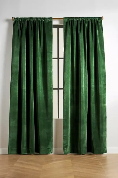 Anthropologie Matte Velvet Blackout Curtain In Green