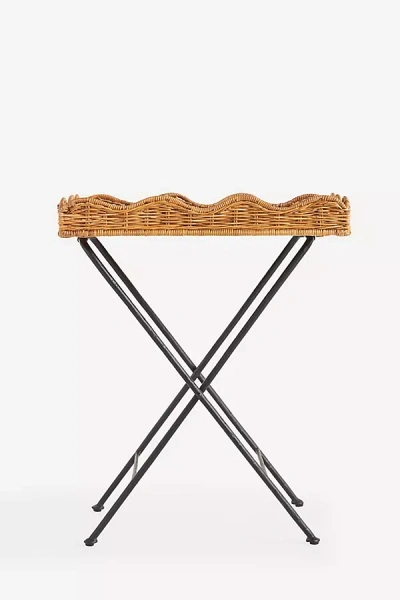 Anthropologie Maude Scallop Rattan Folding Tray Table In Brown